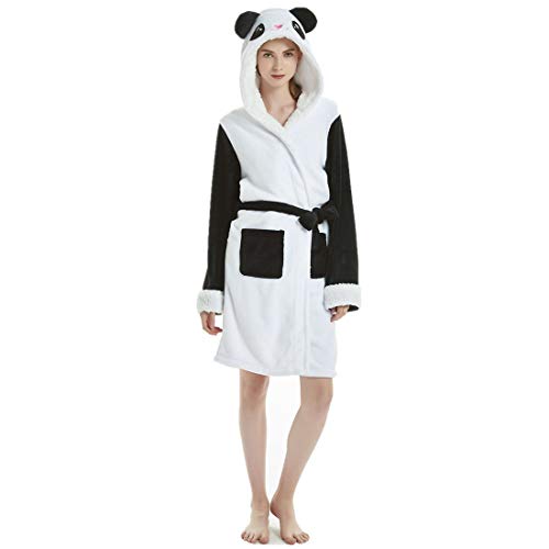 JMAHM Bademantel Morgenmantel Frau Pyjamas Frottee Robe Lighweight Cotton Soft Wrap Nachtwäsche mit Kapuze (M, Bunt - Panda) von JMAHM