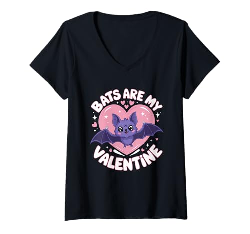 Damen Fledermäuse Are My Valentine Pastell Gothic Mädchen Valentinstag Fledermaus T-Shirt mit V-Ausschnitt Damen Fledermäuse Are My Valentine Pastell Gothic Mädchen Valentinstag Fledermaus T-Shirt mit V-Ausschnitt von JMB Pastel Goth Apparel