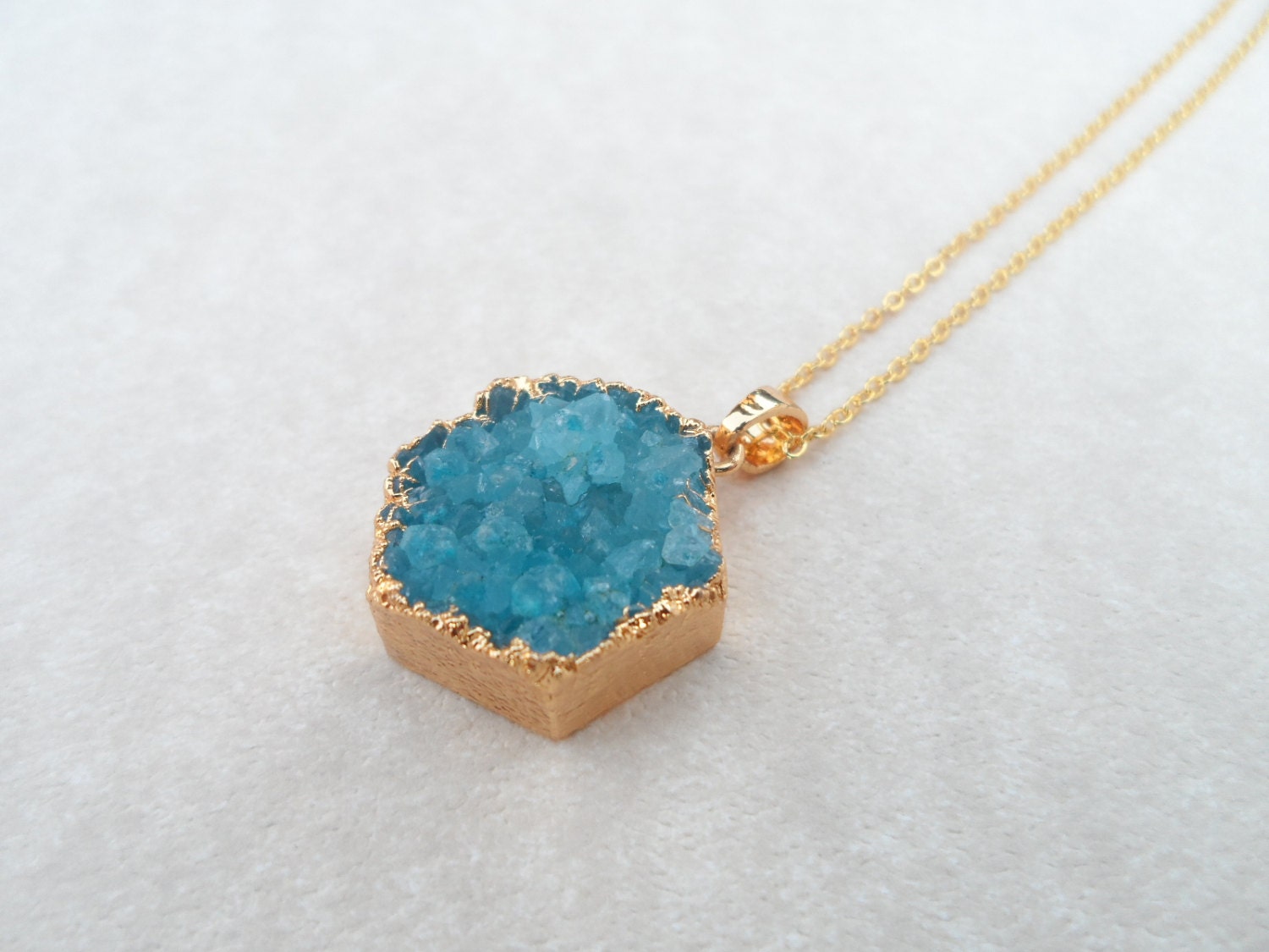 Gold Druzy Halskette - Blau Schmuck von JMEjewelry