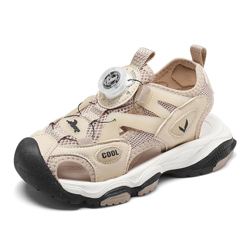 JMFCHI SPORTS Unisex Kinder Sandalen Jungen Mädchen Atmungsaktive Leichte Sommerschuhe mit Drehknopf-Schnürung Hellbraun Gr. 39 von JMFCHI SPORTS