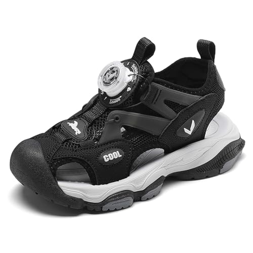 JMFCHI SPORTS Unisex Kinder Sandalen Jungen Mädchen Atmungsaktive Leichte Sommerschuhe mit Drehknopf-Schnürung Schwarz Gr. 38 von JMFCHI SPORTS