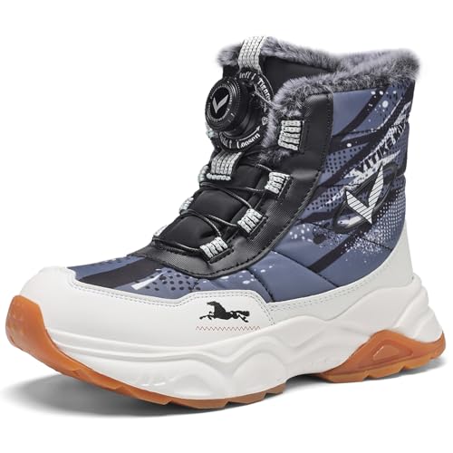 JMFCHI SPORTS Unisex Kinder Schneestiefel Jungen Winterschuhe Mädchen Wasserdicht Rutschfest Warme Wanderschuhe Blau Weiß Gr. 37 von JMFCHI SPORTS