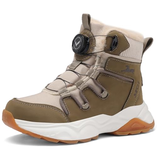 JMFCHI SPORTS Unisex Kinder Schneestiefel Jungen Winterschuhe Mädchen Wasserdicht Rutschfest Warme Wanderschuhe Braun Beige Gr. 38 von JMFCHI SPORTS