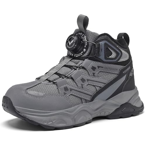 JMFCHI SPORTS Unisex Kinder Schneestiefel Jungen Winterschuhe Mädchen Wasserdicht Rutschfest Warme Wanderschuhe Grau Gr. 38 von JMFCHI SPORTS