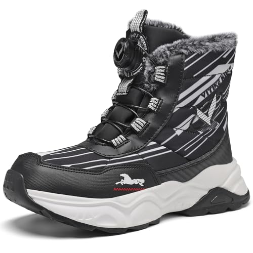 JMFCHI SPORTS Unisex Kinder Schneestiefel Jungen Winterschuhe Mädchen Wasserdicht Rutschfest Warme Wanderschuhe Schwarz Weiß Gr. 36 von JMFCHI SPORTS