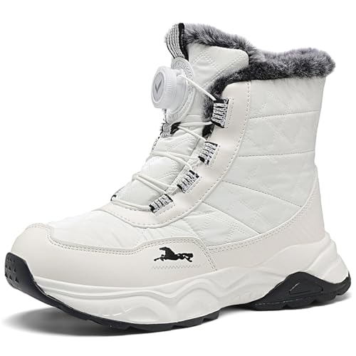 JMFCHI SPORTS Unisex Kinder Schneestiefel Jungen Winterschuhe Mädchen Wasserdicht Rutschfest Warme Wanderschuhe Weiß Gr. 35 von JMFCHI SPORTS