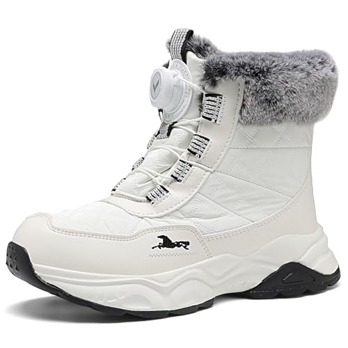 JMFCHI SPORTS Unisex Kinder Schneestiefel Jungen Winterschuhe Mädchen Wasserdicht Rutschfest Warme Wanderschuhe Weiß Gr. 35 von JMFCHI SPORTS