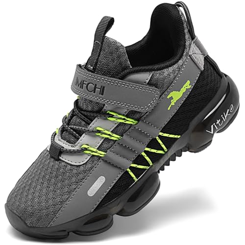 JMFCHI Kinder Turnschuhe Jungen Sportschuhe Kinderschuhe Mädchen Hallenschuhe Outdoor Laufschuhe Sneaker Bequem Atmungsaktiv rutschfest Grau gr 33 von JMFCHI