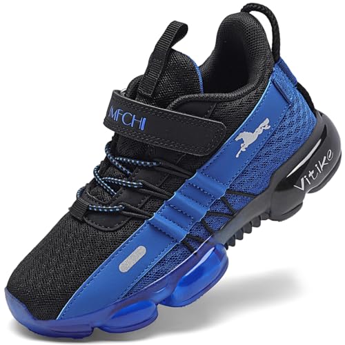 JMFCHI Kinder Turnschuhe Jungen Sportschuhe Kinderschuhe Mädchen Hallenschuhe Outdoor Laufschuhe Sneaker Bequem Atmungsaktiv rutschfest Schwarz Blau gr 41 von JMFCHI
