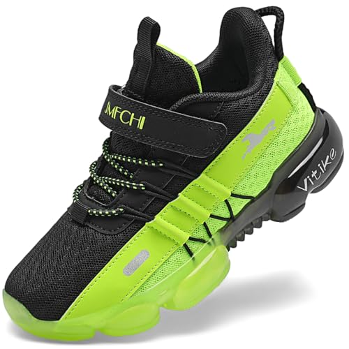 JMFCHI Kinder Turnschuhe Jungen Sportschuhe Kinderschuhe Mädchen Hallenschuhe Outdoor Laufschuhe Sneaker Bequem Atmungsaktiv rutschfest Schwarz Grün gr 32 von JMFCHI