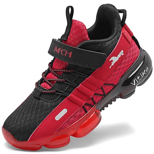 JMFCHI Kinder Turnschuhe Jungen Sportschuhe Kinderschuhe Mädchen Hallenschuhe Outdoor Laufschuhe Sneaker Bequem Atmungsaktiv rutschfest Schwarz Rot gr 31 von JMFCHI