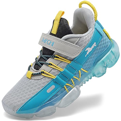 JMFCHI Kinder Turnschuhe Jungen Sportschuhe Kinderschuhe Mädchen Hallenschuhe Outdoor Laufschuhe Sneaker Bequem Atmungsaktiv rutschfest Grau Blau gr 40 von JMFCHI