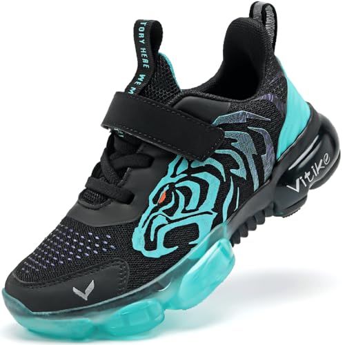 JMFCHI Kinder Turnschuhe Jungen Sportschuhe Kinderschuhe Mädchen Hallenschuhe Outdoor Laufschuhe Sneaker Bequem Atmungsaktiv rutschfest Schwarz Blau gr 28 von JMFCHI