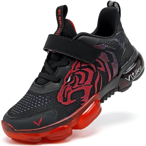 JMFCHI Kinder Turnschuhe Jungen Sportschuhe Kinderschuhe Mädchen Hallenschuhe Outdoor Laufschuhe Sneaker Bequem Atmungsaktiv rutschfest Schwarz Rot gr 29 von JMFCHI