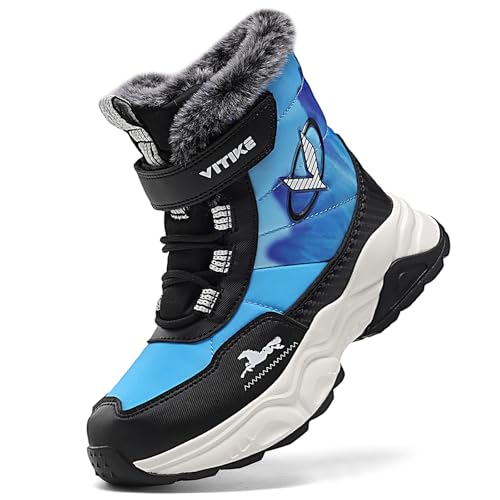 Kinder Winterschuhe Wanderschuhe Jungen Schneestiefel Warmfutter Mädchen Outdoor Trekking Winterstiefel rutschfeste Mid Baumwollschuhe Blau gr 35 von JMFCHI