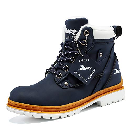 Kinder Winterschuhe Wanderschuhe Jungen Schneestiefel Warmfutter Mädchen Outdoor Trekking Winterstiefel rutschfeste Mid Baumwollschuhe Blau gr 39 von JMFCHI