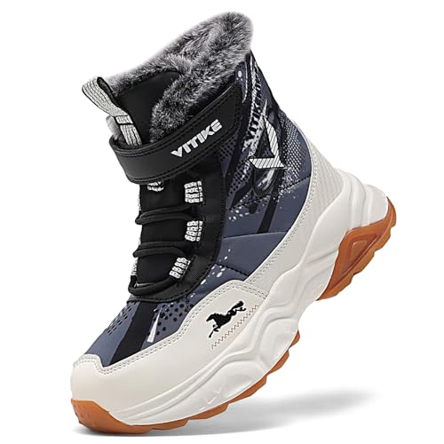 Kinder Winterschuhe Wanderschuhe Jungen Schneestiefel Warmfutter Mädchen Outdoor Trekking Winterstiefel rutschfeste Mid Baumwollschuhe Grau gr 34 von JMFCHI