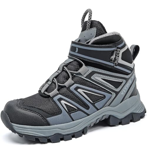 Winterschuhe Kinder Schneestiefel Jungen Warm Gefütterte Mädchen Wanderstiefel Mid Trekkingschuhe Outdoor rutschfest Schwarz Grau gr 32 von JMFCHI