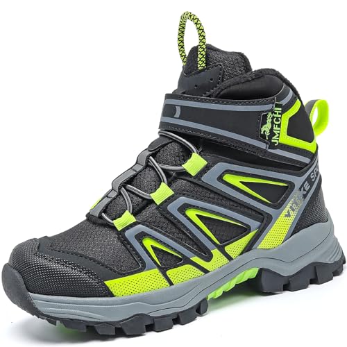 Winterschuhe Kinder Schneestiefel Jungen Warm Gefütterte Mädchen Wanderstiefel Mid Trekkingschuhe Outdoor rutschfest Schwarz Grün gr 34 von JMFCHI
