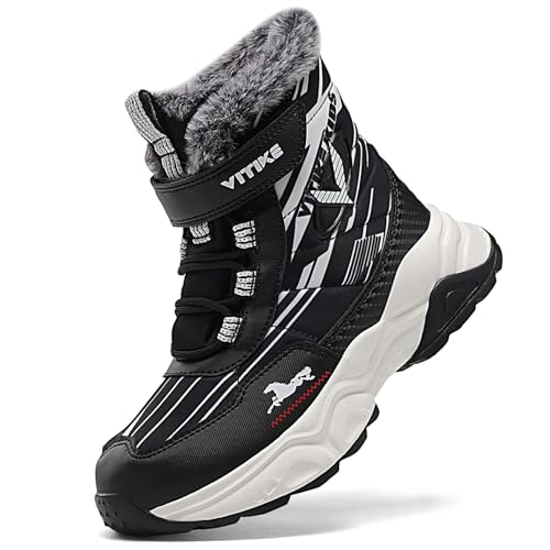 Kinder Winterschuhe Wanderschuhe Jungen Schneestiefel Warmfutter Mädchen Outdoor Trekking Winterstiefel rutschfeste Mid Baumwollschuhe Schwarz Weiß gr 33 von JMFCHI