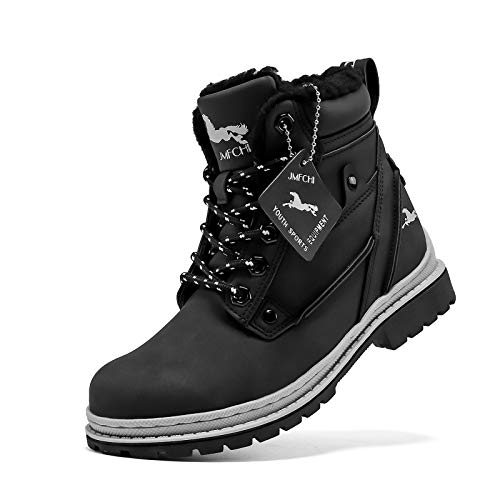 Kinder Winterschuhe Wanderschuhe Jungen Schneestiefel Warmfutter Mädchen Outdoor Trekking Winterstiefel rutschfeste Mid Baumwollschuhe Schwarz gr 35 von JMFCHI