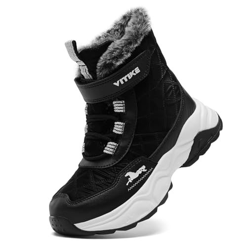 Kinder Winterschuhe Wanderschuhe Jungen Schneestiefel Warmfutter Mädchen Outdoor Trekking Winterstiefel rutschfeste Mid Baumwollschuhe Schwarz gr 38 von JMFCHI