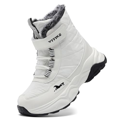 Kinder Winterschuhe Wanderschuhe Jungen Schneestiefel Warmfutter Mädchen Outdoor Trekking Winterstiefel rutschfeste Mid Baumwollschuhe Weiß gr 33 von JMFCHI
