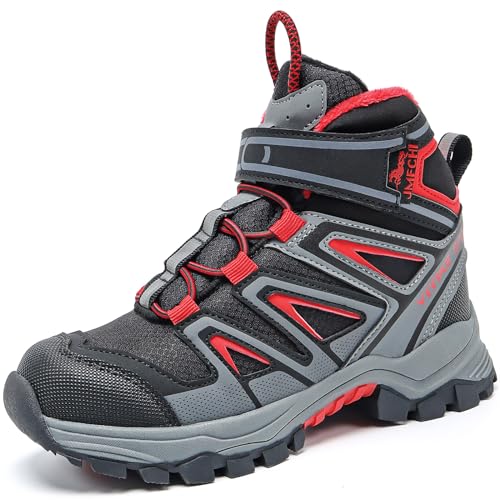 Winterschuhe Kinder Schneestiefel Jungen Warm Gefütterte Mädchen Wanderstiefel Mid Trekkingschuhe Outdoor rutschfest Schwarz Rot gr 33 von JMFCHI