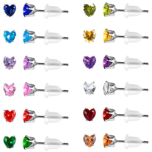 12 Paar Herz Stern CZ Ohrstecker für Frauen, Chirurgische Edelstahl Ohrstecker, Zirkonia Birthstone Ohrstecker Set 4mm (Heart CZ 4MM) von JMFENFA