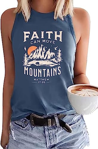 Faith Can Move Mountains Matthew Tank Tops Frauen Outdoor Wandern Shirt Tops Abenteuer Ärmellos Camping Tank Tops, Blau, Klein von JMFXB