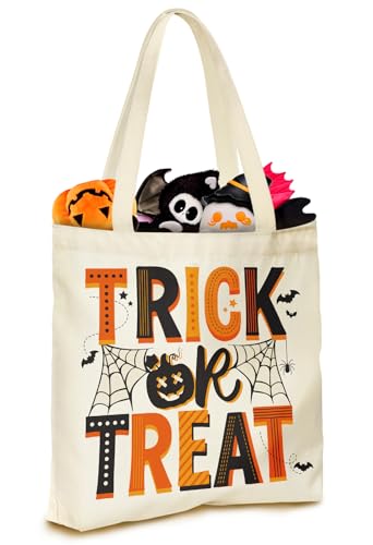 JMHACHY Halloween-Tragetasche – süße Süßigkeiten-Kürbis-Spinnennetz-Grafik-Leinentaschen für Kinder, Jungen, Mädchen, Teenager, wiederverwendbar, groß, doppelseitig bedruckt, mit Griffen für von JMHACHY