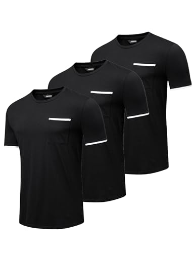 JMIERR 3 Pack Baumwolle T Shirts für Herren Sommer Rundhalsausschnitt T-Shirt Slim Fit Kurzarm Hemd Schwarz 3XL von JMIERR