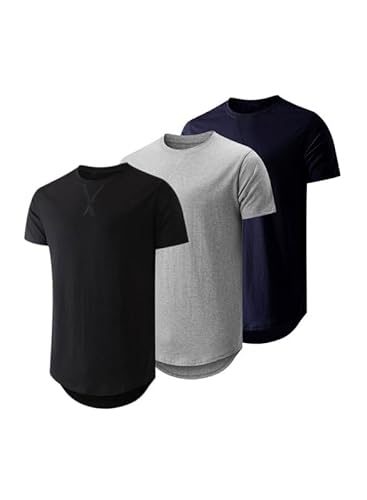 JMIERR 3 Pack T Shirt Herren Sommer Basic Einfarbig T-Shirt Baumwolle Slim Fit Hemd Kurzarm Sportwear Blau/Grau/Schwarz 3XL von JMIERR