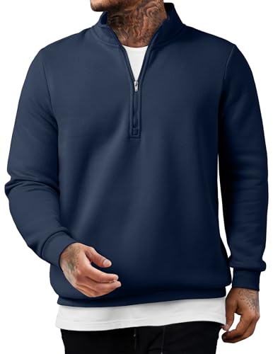 JMIERR Baumwolle Herren-Sweatshirt Loose Fit Reißverschluss Hals Hoodies 2025 Winter Casual Langarm Sweatshirts Männer Basic Sweater Blau XXL von JMIERR