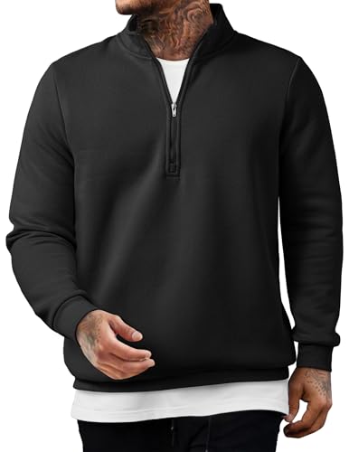 JMIERR Baumwolle Herren-Sweatshirt Loose Fit Reißverschluss Hals Hoodies 2025 Winter Casual Langarm Sweatshirts Männer Basic Sweater Schwarz L von JMIERR