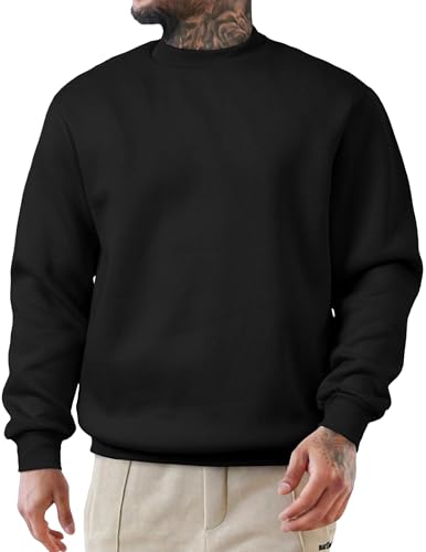 JMIERR Baumwolle Herren-Sweatshirt Loose Fit Rundhals Hoodies 2024 Winter Casual Langarm Sweatshirts Männer Basic Sweater Schwarz S von JMIERR