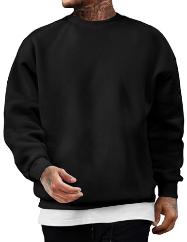 JMIERR Baumwolle Herren-Sweatshirt Loose Fit Rundhals Hoodies Winter Casual Langarm Sweatshirts Männer Basic Sweater Schwarz XXXL von JMIERR