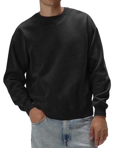 JMIERR Baumwolle Hoodie Herren 2025 Casual Rundhals Sweatshirts Männer Langarm Basic Pullover Sweaters Schwarz M von JMIERR