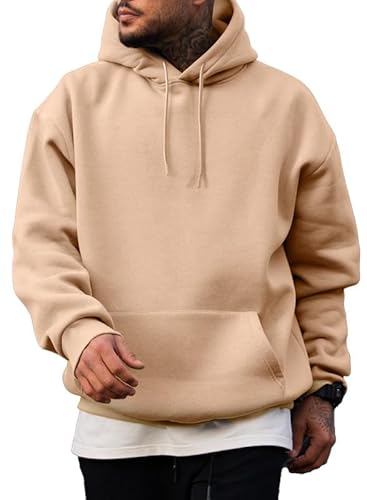 JMIERR Baumwolle Hoodie Herren Freizeit Sweatshirts mit Taschen Winter Langarm Pullovers mit Kordelzug Männer Kapuzenpullover Hellbraun L von JMIERR
