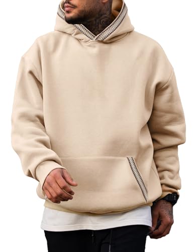 JMIERR Baumwolle Hoodie Herren Sweatshirts mit Taschen 2025 Winter Langarm Pullovers mit Kordelzug Männer Kapuzenpullover Hellbraun XXL von JMIERR