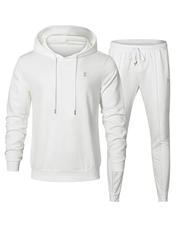 JMIERR Baumwolle Hoodie mit Jogginganzug 2 Piece Tracksuits mit Taschen 2023 Fashion Baggy Freizeitanzug Winter Casual Trainingsanzugs,Weiß 2XL von JMIERR