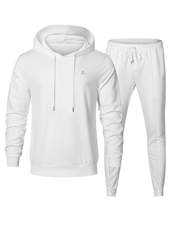 JMIERR Baumwolle Hoodie mit Jogginganzug 2 Piece Tracksuits mit Taschen 2023 Fashion Baggy Freizeitanzug Winter Casual Trainingsanzugs,Weiß S von JMIERR