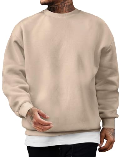 JMIERR Baumwolle Pullover Herren 2024 Casual Rundhalsausschnitt Sweatshirts Winter Langarm Hoodies Loose Fit Beige L von JMIERR