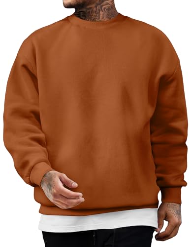 JMIERR Baumwolle Pullover Herren Freizeit Rundhals Sweatshirts Winter Langarm Hoodies Loose Fit Kastanienfarbe XL von JMIERR