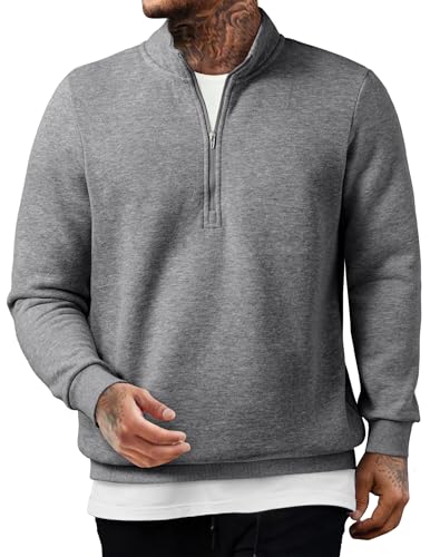 JMIERR Baumwolle Pullover Herren 2025 Casual Basic Fallen Winter Sweatshirts Halber Reißverschluss Hoodie Grau M von JMIERR