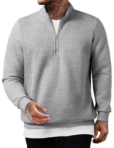JMIERR Baumwolle Pullover Herren 2025 Casual Basic Fallen Winter Sweatshirts Halber Reißverschluss Hoodie Hellgrau M von JMIERR