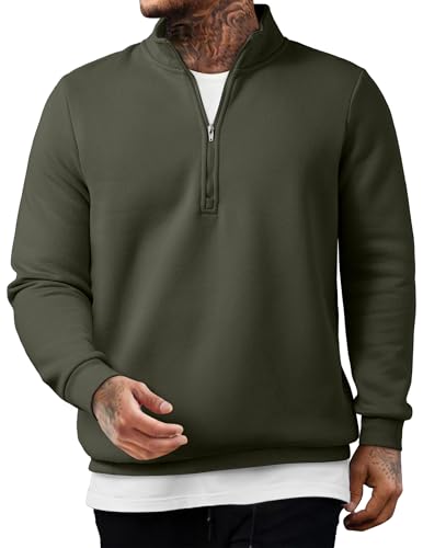 JMIERR Baumwolle Pullover Herren 2025 Freizeit Reißverschluss Hals Sweatshirts Fallen Winter Langarm Hoodies Loose Fit Grün XXL von JMIERR