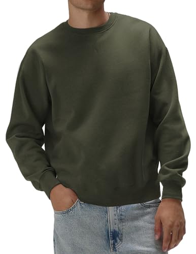 JMIERR Baumwolle Pullover Herren 2025 Freizeit Rundhals Sweatshirts Fallen Langarm Hoodies Loose Fit Grün XL von JMIERR