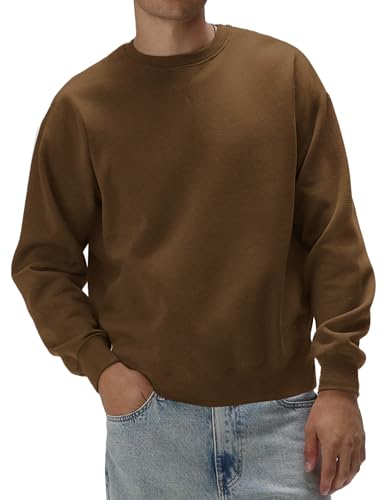 JMIERR Baumwolle Pullover Herren 2025 Freizeit Rundhals Sweatshirts Winter Langarm Hoodies Loose Fit Braun XXXL von JMIERR
