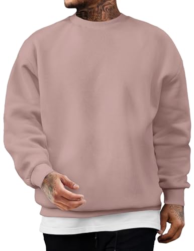 JMIERR Baumwolle Pullover Herren Freizeit Rundhals Sweatshirts Fallen Langarm Hoodies Loose Fit Rosa XL von JMIERR